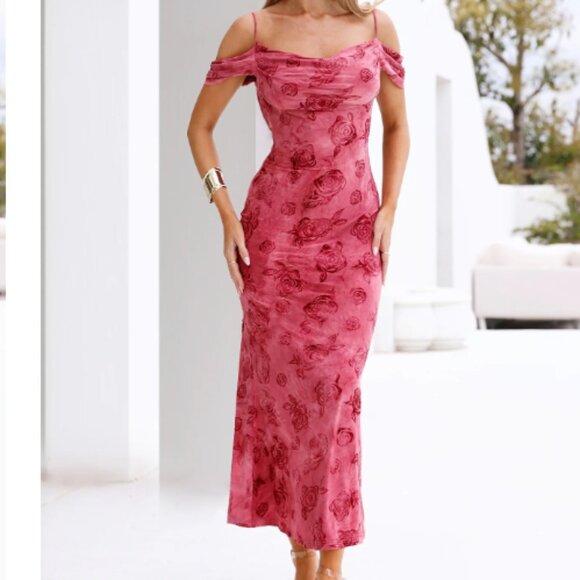 Hello Molly Mireille Off Shoulder Maxi Dress Pink XS - Picture 2 of 7